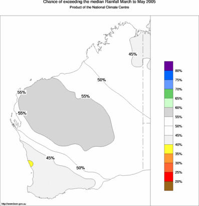 probability of exceeding median rainfall - click on the map for a larger version of the map
