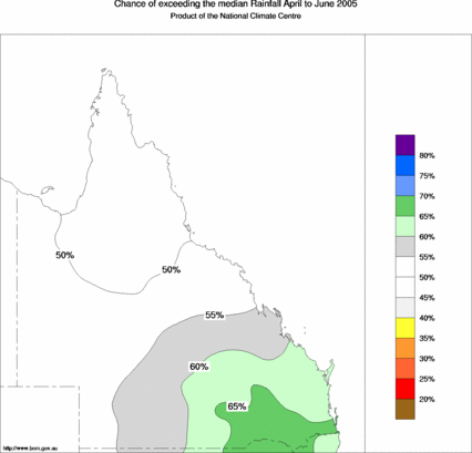 probability of exceeding median rainfall - click on the map for a larger version of the map