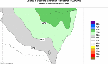 probability of exceeding median rainfall - click on the map for a larger version of the map