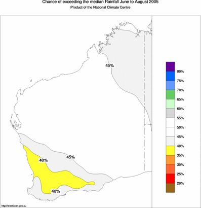 probability of exceeding median rainfall - click on the map for a larger version of the map