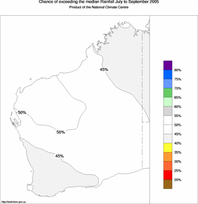 probability of exceeding median rainfall - click on the map for a larger version of the map