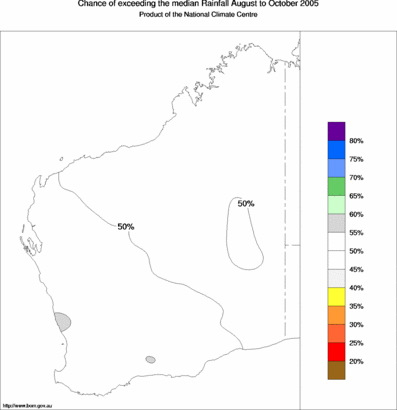 probability of exceeding median rainfall - click on the map for a larger version of the map