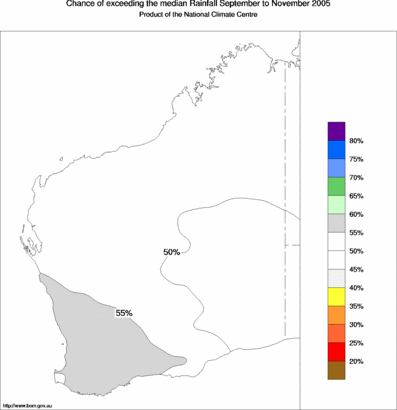 probability of exceeding median rainfall - click on the map for a larger version of the map