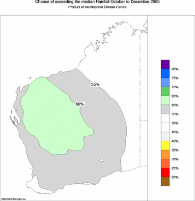 probability of exceeding median rainfall - click on the map for a larger version of the map