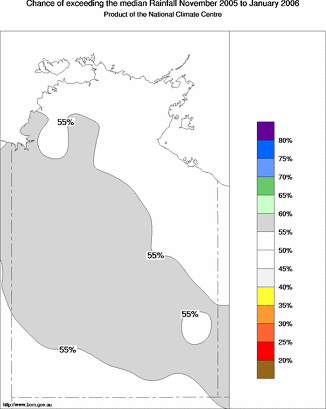 probability of exceeding median rainfall - click on the map for a larger version of the map