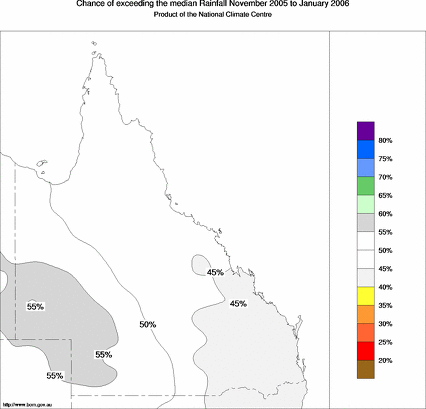 probability of exceeding median rainfall - click on the map for a larger version of the map