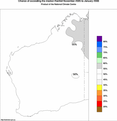 probability of exceeding median rainfall - click on the map for a larger version of the map