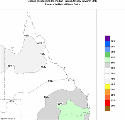 probability of exceeding median rainfall - click on the map for a larger version of the map