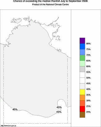 probability of exceeding median rainfall - click on the map for a larger version of the map