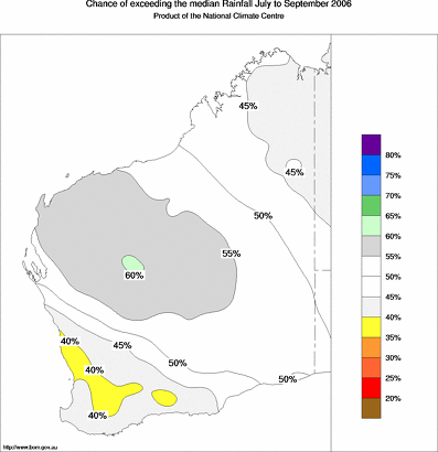 probability of exceeding median rainfall - click on the map for a larger version of the map