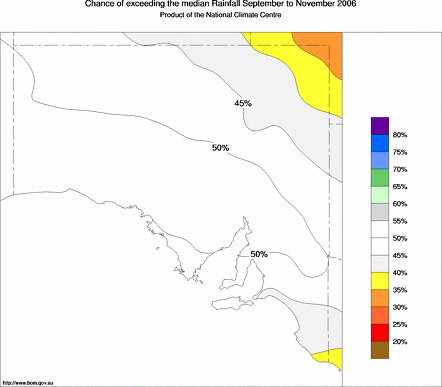 probability of exceeding median rainfall - click on the map for a larger version of the map