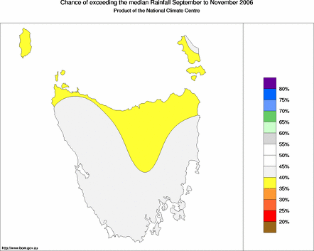 probability of exceeding median rainfall - click on the map for a larger version of the map