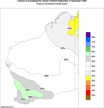 probability of exceeding median rainfall - click on the map for a larger version of the map
