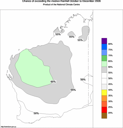probability of exceeding median rainfall - click on the map for a larger version of the map