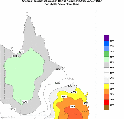 probability of exceeding median rainfall - click on the map for a larger version of the map