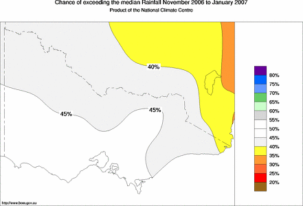 probability of exceeding median rainfall - click on the map for a larger version of the map