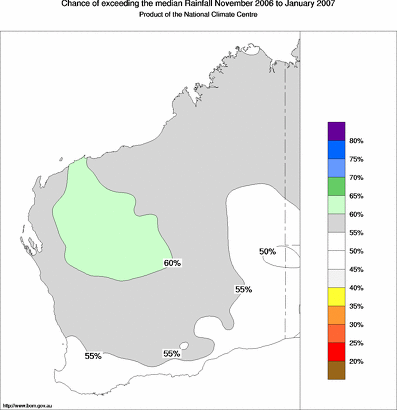 probability of exceeding median rainfall - click on the map for a larger version of the map