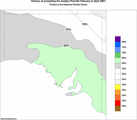 probability of exceeding median rainfall - click on the map for a larger version of the map