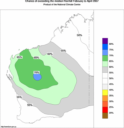 probability of exceeding median rainfall - click on the map for a larger version of the map