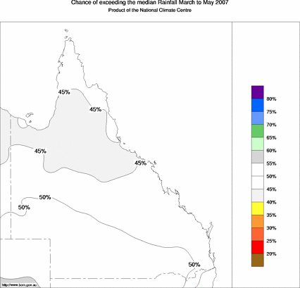 probability of exceeding median rainfall - click on the map for a larger version of the map