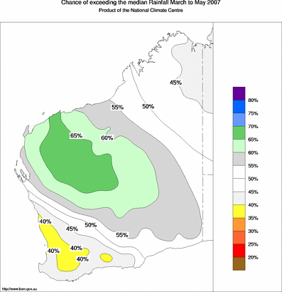 probability of exceeding median rainfall - click on the map for a larger version of the map