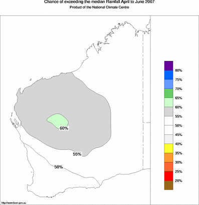 probability of exceeding median rainfall - click on the map for a larger version of the map