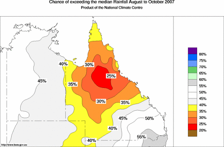 probability of exceeding median rainfall - click on the map for a larger version of the map