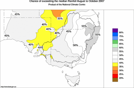 probability of exceeding median rainfall - click on the map for a larger version of the map