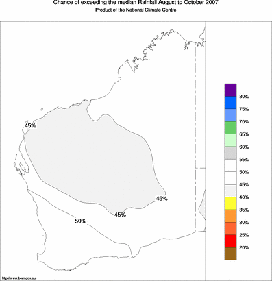 probability of exceeding median rainfall - click on the map for a larger version of the map
