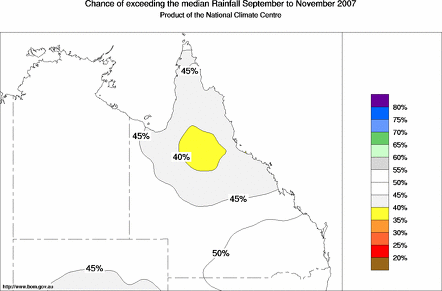 probability of exceeding median rainfall - click on the map for a larger version of the map