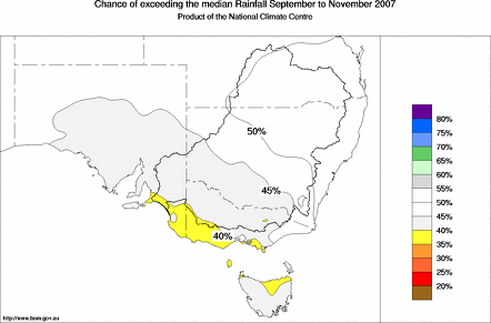probability of exceeding median rainfall - click on the map for a larger version of the map