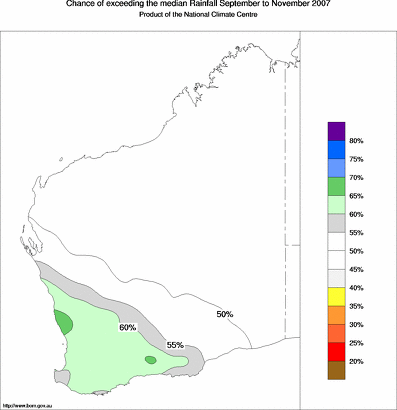probability of exceeding median rainfall - click on the map for a larger version of the map