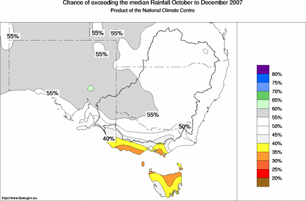 probability of exceeding median rainfall - click on the map for a larger version of the map