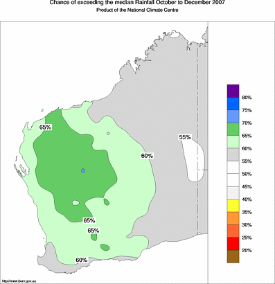 probability of exceeding median rainfall - click on the map for a larger version of the map