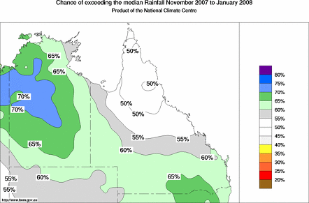 probability of exceeding median rainfall - click on the map for a larger version of the map