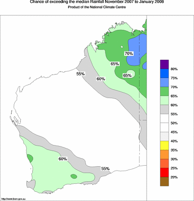 probability of exceeding median rainfall - click on the map for a larger version of the map