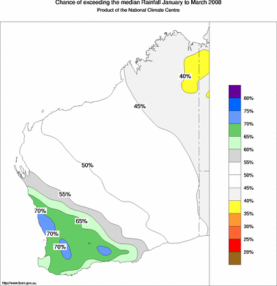 probability of exceeding median rainfall - click on the map for a larger version of the map