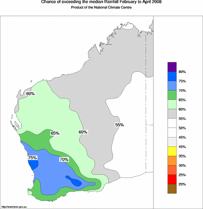 probability of exceeding median rainfall - click on the map for a larger version of the map