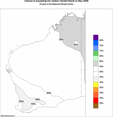 probability of exceeding median rainfall - click on the map for a larger version of the map