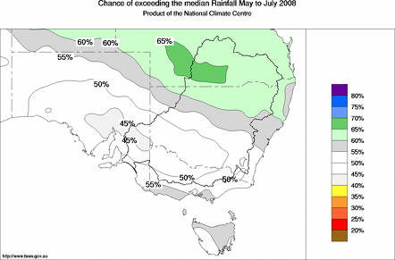 probability of exceeding median rainfall - click on the map for a larger version of the map