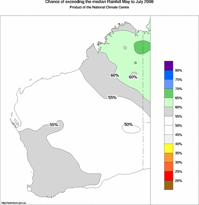 probability of exceeding median rainfall - click on the map for a larger version of the map