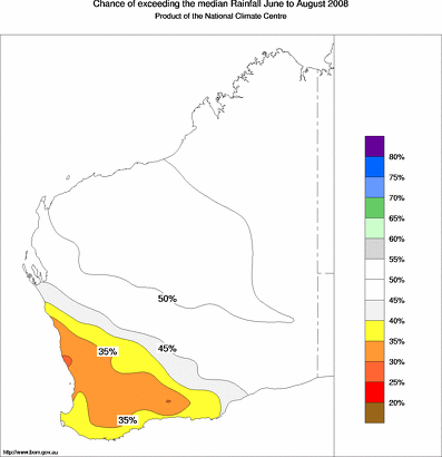 probability of exceeding median rainfall - click on the map for a larger version of the map