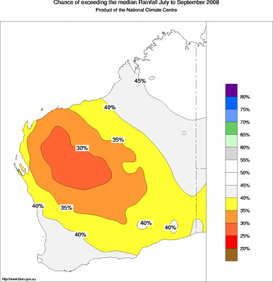 probability of exceeding median rainfall - click on the map for a larger version of the map
