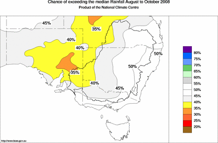 probability of exceeding median rainfall - click on the map for a larger version of the map