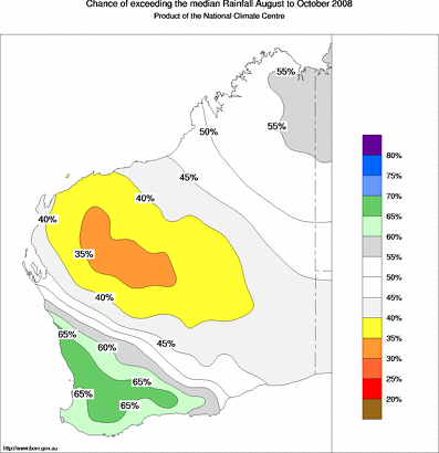 probability of exceeding median rainfall - click on the map for a larger version of the map