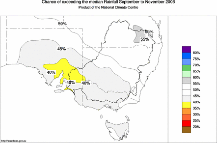 probability of exceeding median rainfall - click on the map for a larger version of the map