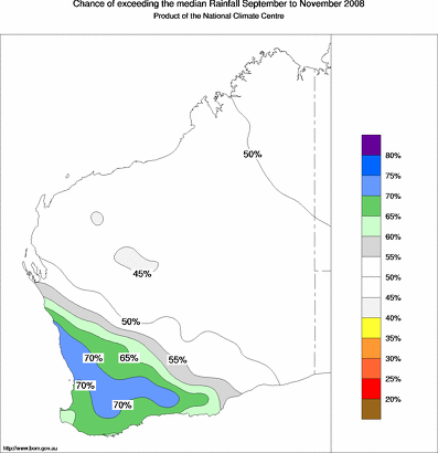 probability of exceeding median rainfall - click on the map for a larger version of the map