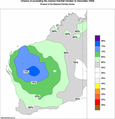 probability of exceeding median rainfall - click on the map for a larger version of the map