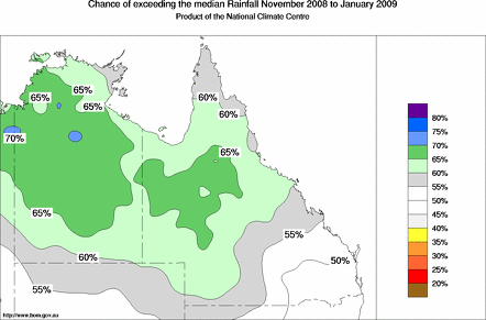 probability of exceeding median rainfall - click on the map for a larger version of the map