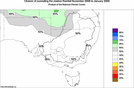 probability of exceeding median rainfall - click on the map for a larger version of the map